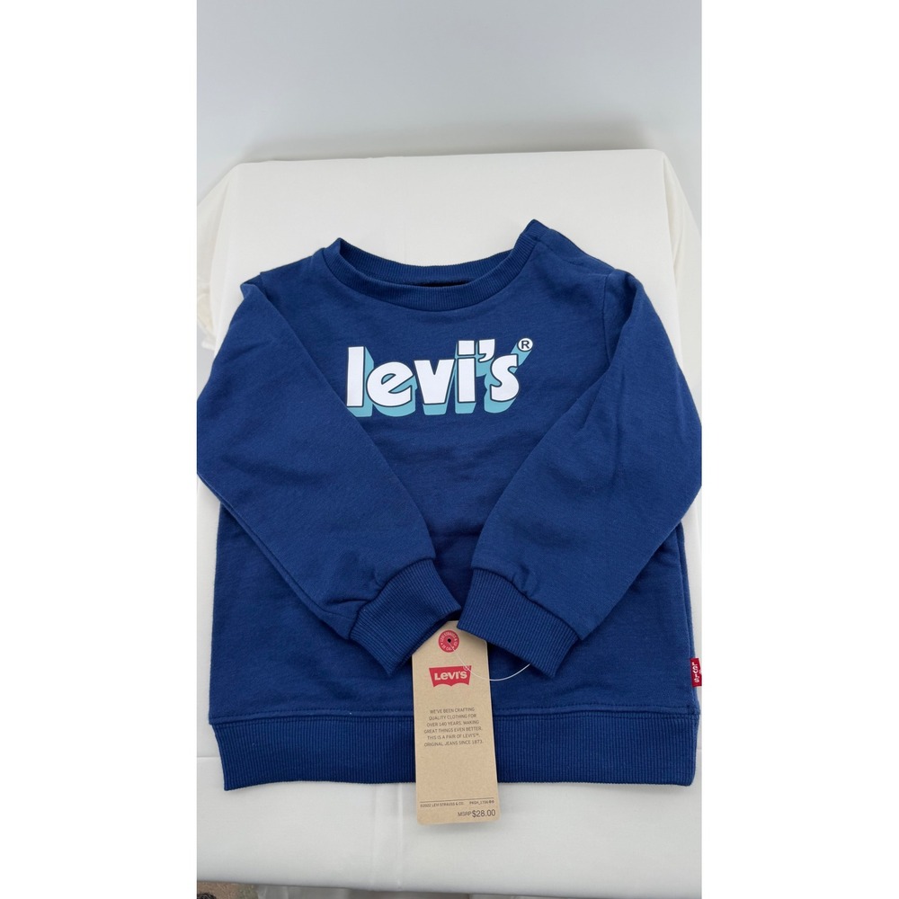 Levis Sweatshirt Unisex Kids 24 Months Blue New Graphic Logo Crewneck Pullover